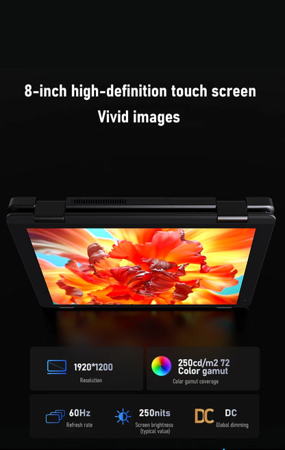 Zwide pocket book N8 Pro Intel i3-N305 touch screen 8 inch IPS 1920x1200 pixels FHD 16GB LPDDR5 mini notebook 360° flip yoga
