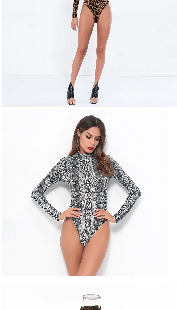 Slimming High Neck Long Sleeve Jumpsuit Fashionable Leopard Print for Women Autumn New Style plus Size  Suit