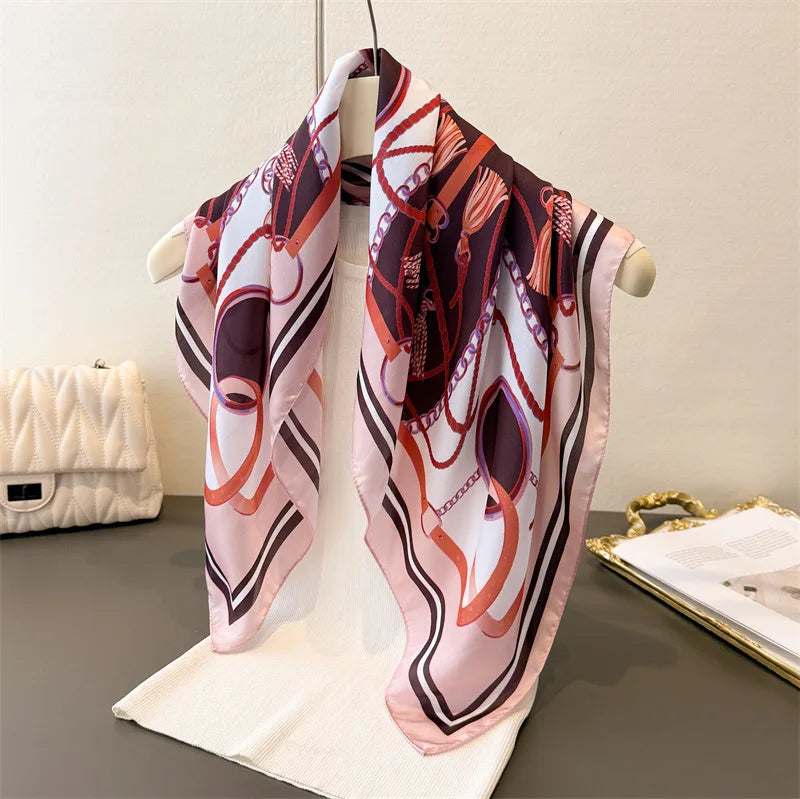 2025 New Paisley Print Silk Scarf for Women Square Hijab Soft Neck Tie Female Fashion Decoration Silk Headscarf 70*70cm Kerchief