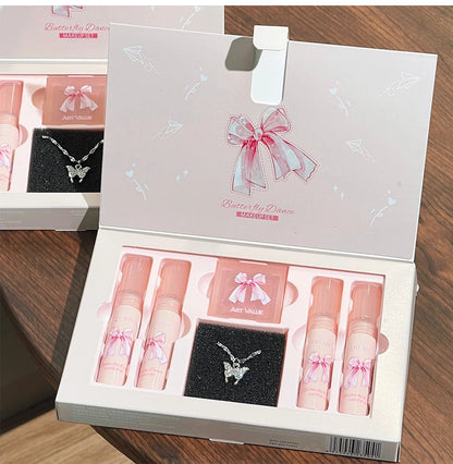 ART VALUE Makeup Sets Include 4Pcs Velvet Matte Lip Mud,1 Pc Blush Palette And 1 Necklace Gift Cosmetics Kits Lasting Lipgloss