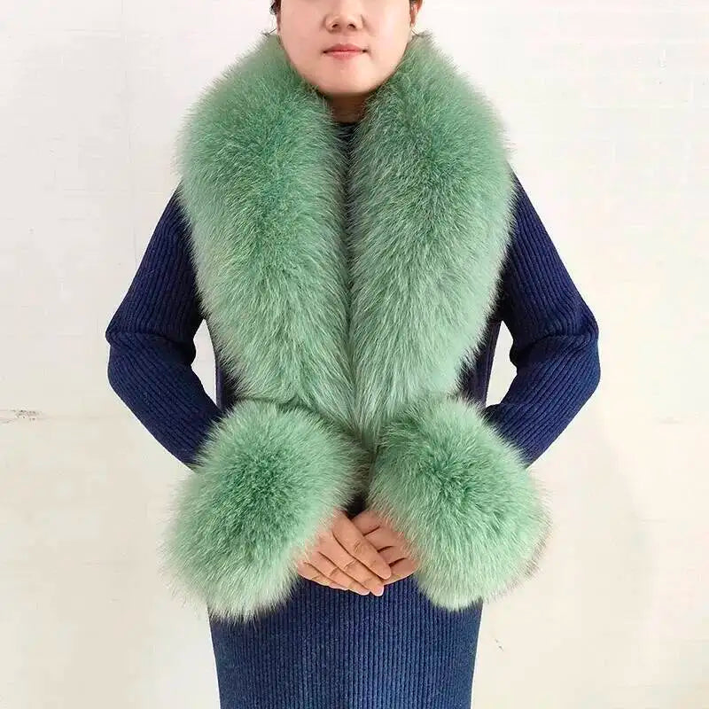 Winter Real Fox Fur Collar Cuffs Set Neck Warmer Fur Scarves Shawls Natural Fox Fur Collar Scarf Women Men Coat Warm Accessories