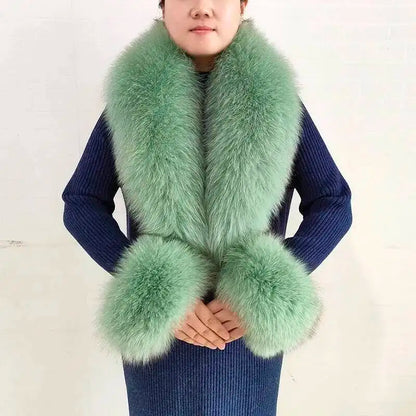 Winter Real Fox Fur Collar Cuffs Set Neck Warmer Fur Scarves Shawls Natural Fox Fur Collar Scarf Women Men Coat Warm Accessories