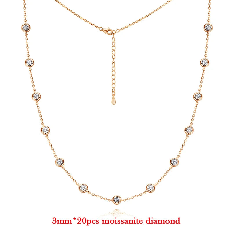 3MM Round Bubble Waterdrop Moissanite Diamond Tennis Neclace with 3ct Waterdrop Pendant NeckChain for Women 925 Silver Jewelry