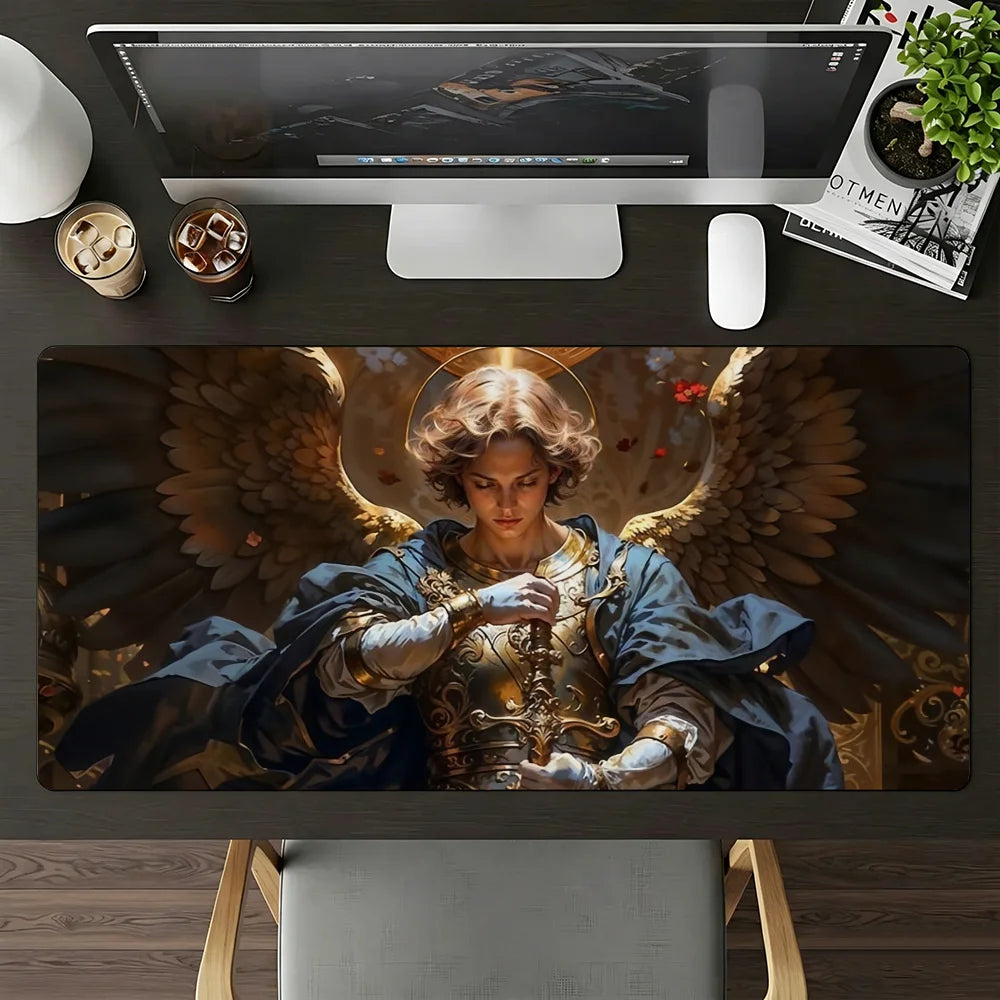 The Holy Archangel Michael Mouse Pad Large Non-Slip Waterproof Mat Stitched Edge Keyboard Pad for Gaming Daily Office