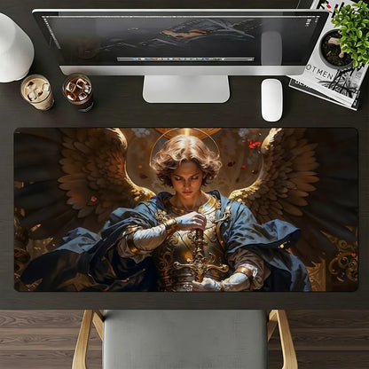 The Holy Archangel Michael Mouse Pad Large Non-Slip Waterproof Mat Stitched Edge Keyboard Pad for Gaming Daily Office