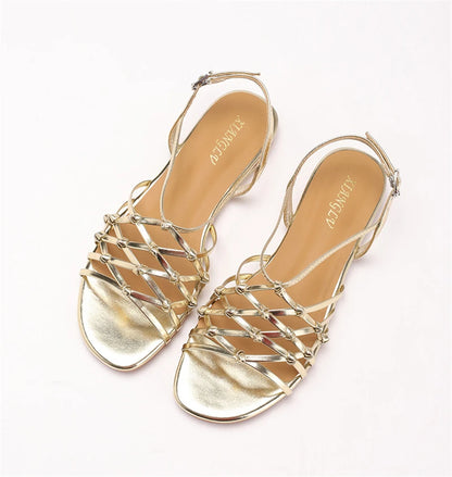 ZAROY Luxury Gold Gladiator Flat Sandals Woman Summer Narrow Band Open Toe Roman Shoes Casual Strap Sandalia Zapatos босон