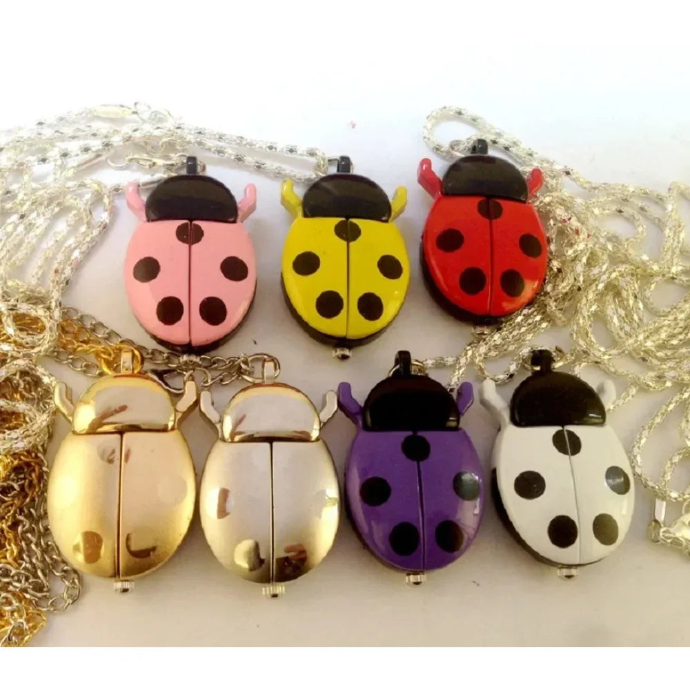 Fashion Small Golden Beetle Pocket Watchs, Cute New Adult Children Ladybug Watch,with Chain Lightweight Necklace Pendant Clock