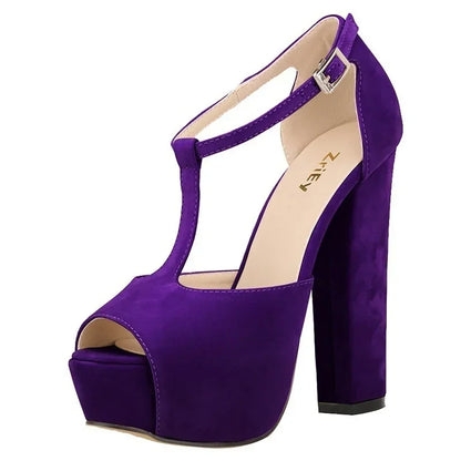 Platform Open Toe High Heels Summer Women Ankle Strap Sandals Sexy 14cm High Heels Buckle Thick Pumps Wedding Jazz Dance Shoes