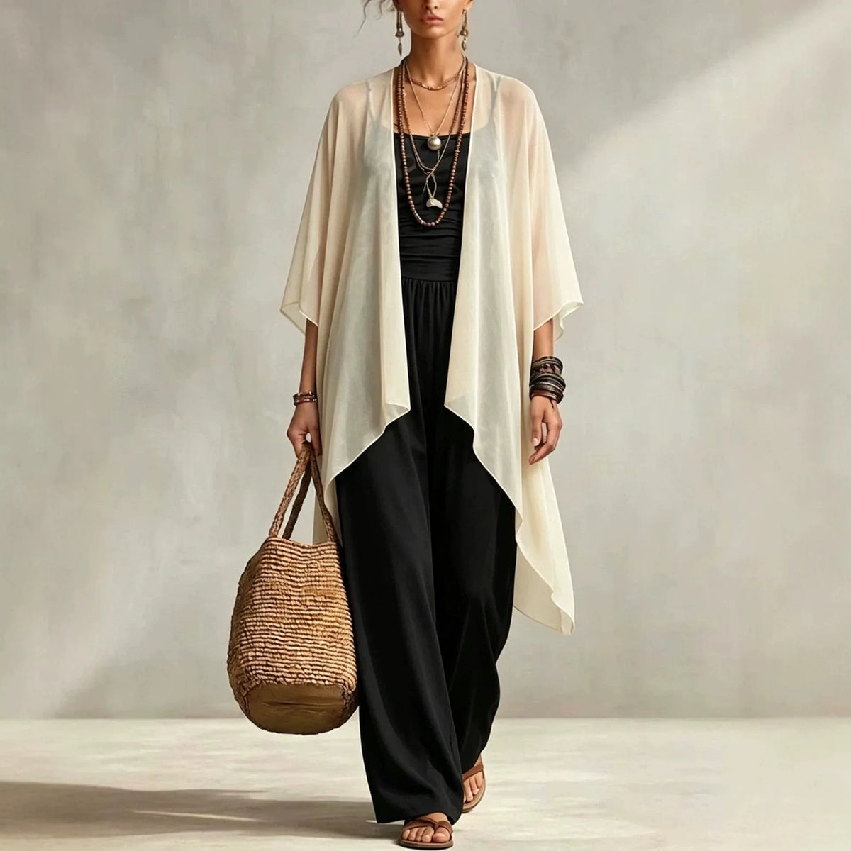 Summer New Sexy Bandeau One Piece Pants Set For Women's 2 Piece Casual Loose Fitting Wide-leg Pants Plus Shawl Tops Set Female