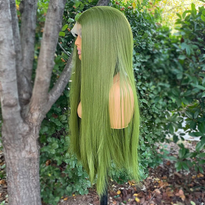 Green 13x4 Lace Front Wigs for Women 26 Inch Long Straight Synthetic Hair Wig Glueless 150% Density Natural Looking