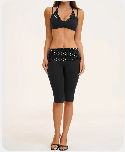 2PCS Stripes Fitness Suit Women's Tracksuits Polka Dot High Waist Workout Capri Pants Sports Set Female Yoga Sports Clothes