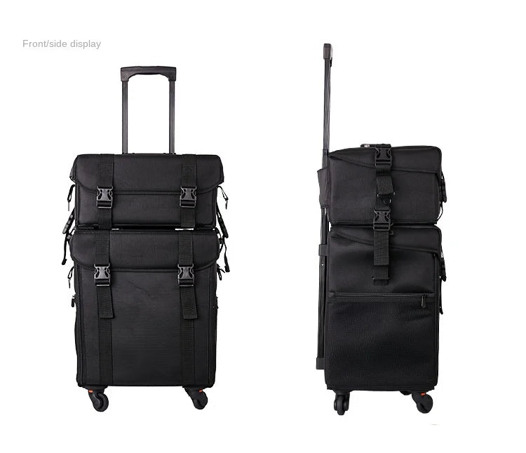 KLQDZMS Professional Cosmetic Case Female Oxford Cloth Beauty Manicure Toolkit Large Capacity Trolley With Wheel Luggage Bag