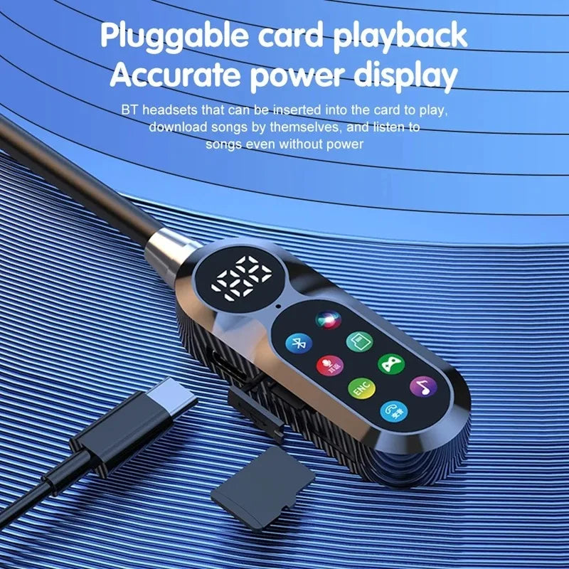 HD Screen Bluetooth 5.4 Headphones Neckband Earphones TWS Wireless Headsets HiFi Stereo Waterproof Earbuds Support TF Card