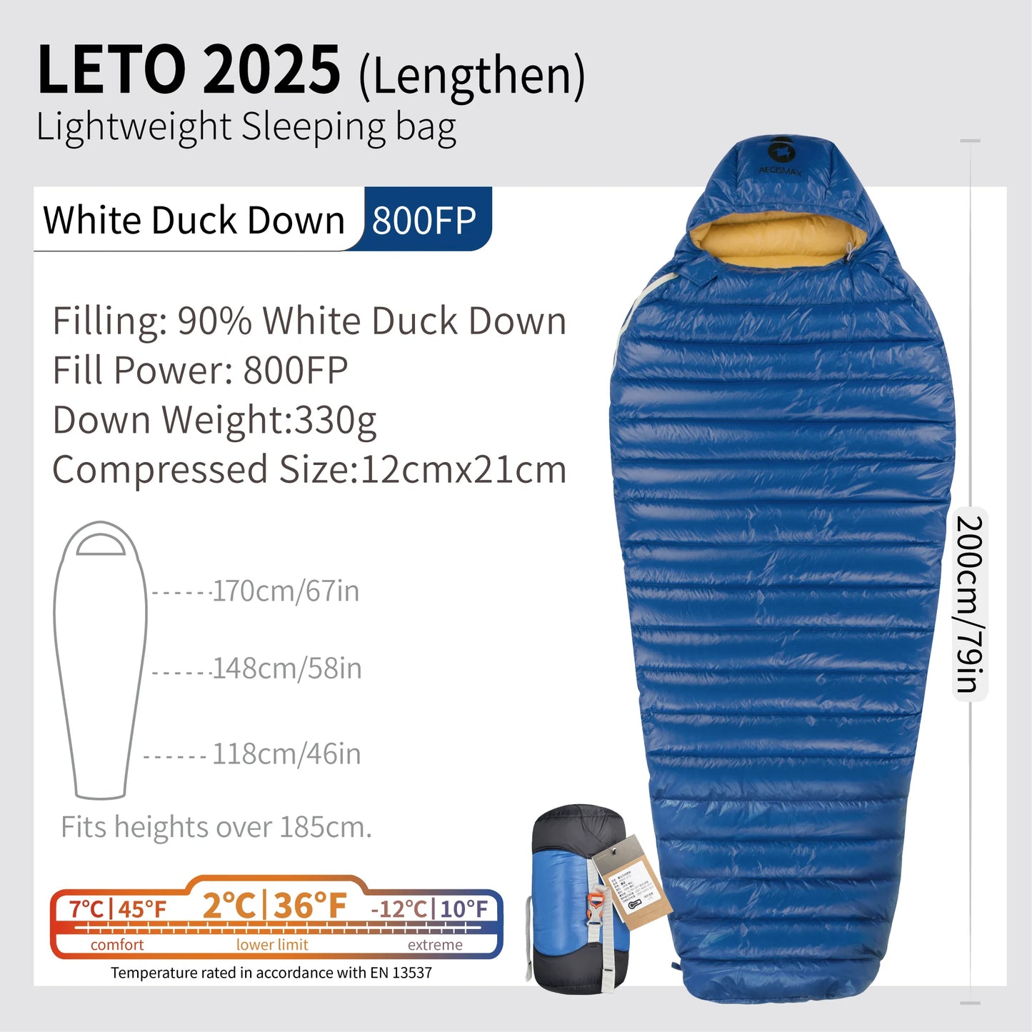 AEGISMAX LETO-2025 Series 800FP Duck Down Sleeping Bag Backpacking Ultralight Outdoor Camping Equipment