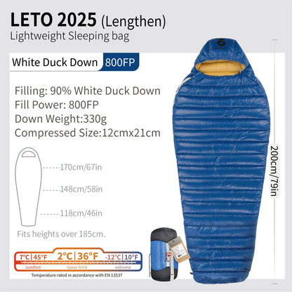 AEGISMAX LETO-2025 Series 800FP Duck Down Sleeping Bag Backpacking Ultralight Outdoor Camping Equipment