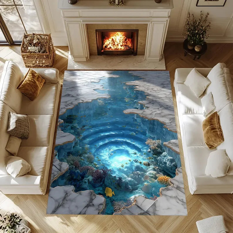 3D Underwater Rug Huge Crack Carpet Huge Crack Rug 3D Looking Carpet Looking Rug Optical Illusion Carpet Optical Illusion Rugs