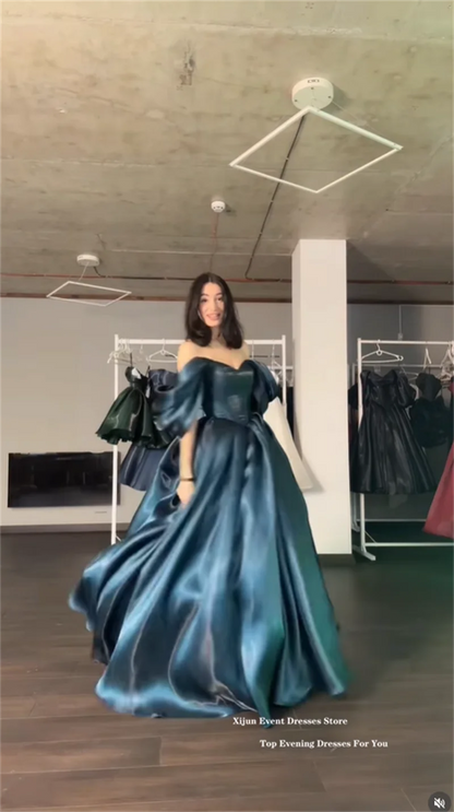 Xijun Modern Turquoise Evening Dresses Off The Shoulder A-Line Formal Prom Dresses Shiny Long Birthday Party Gowns Customized