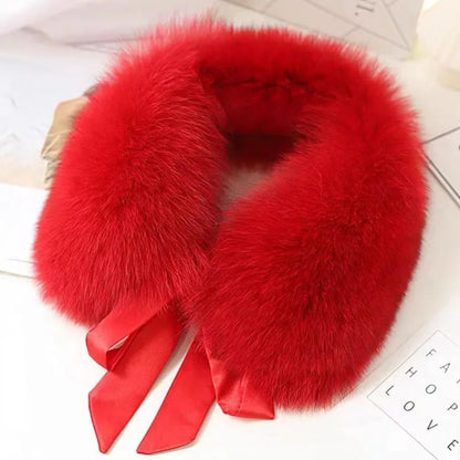 Winter Warm Fox Fur Collar Female Real Fur Collar Fashion Fluffy Clothing Accessories Collar Women Luxury Fur Scarf With Ribbons