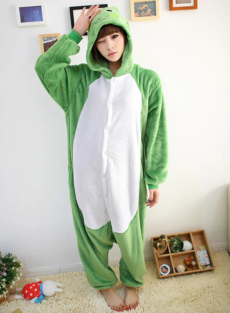 Adults and Children's Kigurumi Animal Onesies Unicorn Bear Pajamas Cartoon Frog Panda Women Men Warm Flannel Hooded Sleepwear