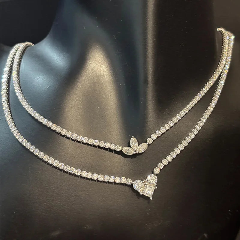 CEICI GRA Certified Full Moissanite Tennis Necklace for Women 925 Sterling Silver with Heart Diamond Pendant Adjustable Choker