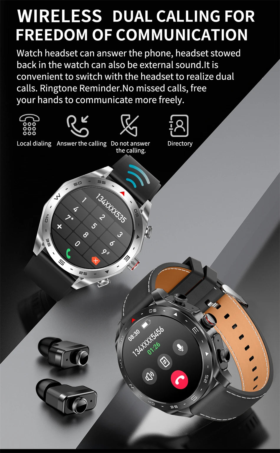 LIGE With Earbuds Bluetooth Headset Smartwatch Women Speaker Tracker Music Sport Watch Men Waterproof Smart Watch AMOLED Screen