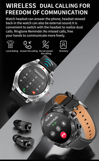 LIGE With Earbuds Bluetooth Headset Smartwatch Women Speaker Tracker Music Sport Watch Men Waterproof Smart Watch AMOLED Screen