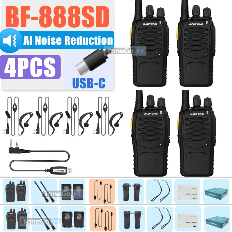Baofeng BF-888SD Walkie Talkie AI Noise Reduction Updated BF-888S Encrypted Calls FM Wireless Frequency Copy Type-C UHF Radios