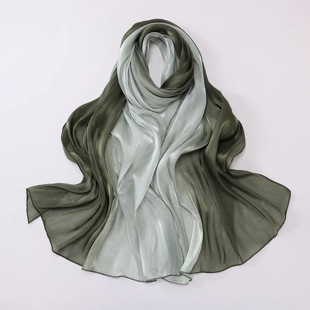 Two-color Shimmer Shiny Satin Hijab Crinkle Scarves Shawl Women Muslim Hijab Crepe Bandana Islamic Shimmer Silk Hijab