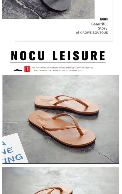 Men's anti slip flip flops, new couple's slippers for summer wear, durable leather, simple and fashionable beach shoes