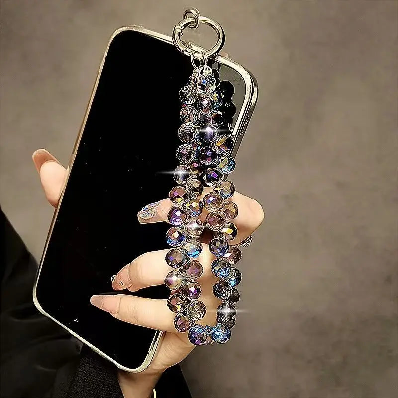 Luxury Sparkling Diamond Crystal Bead Wrist Strap Portable Chain Short Hanging Phone Charm Clip For Universal Use On Phone Cases