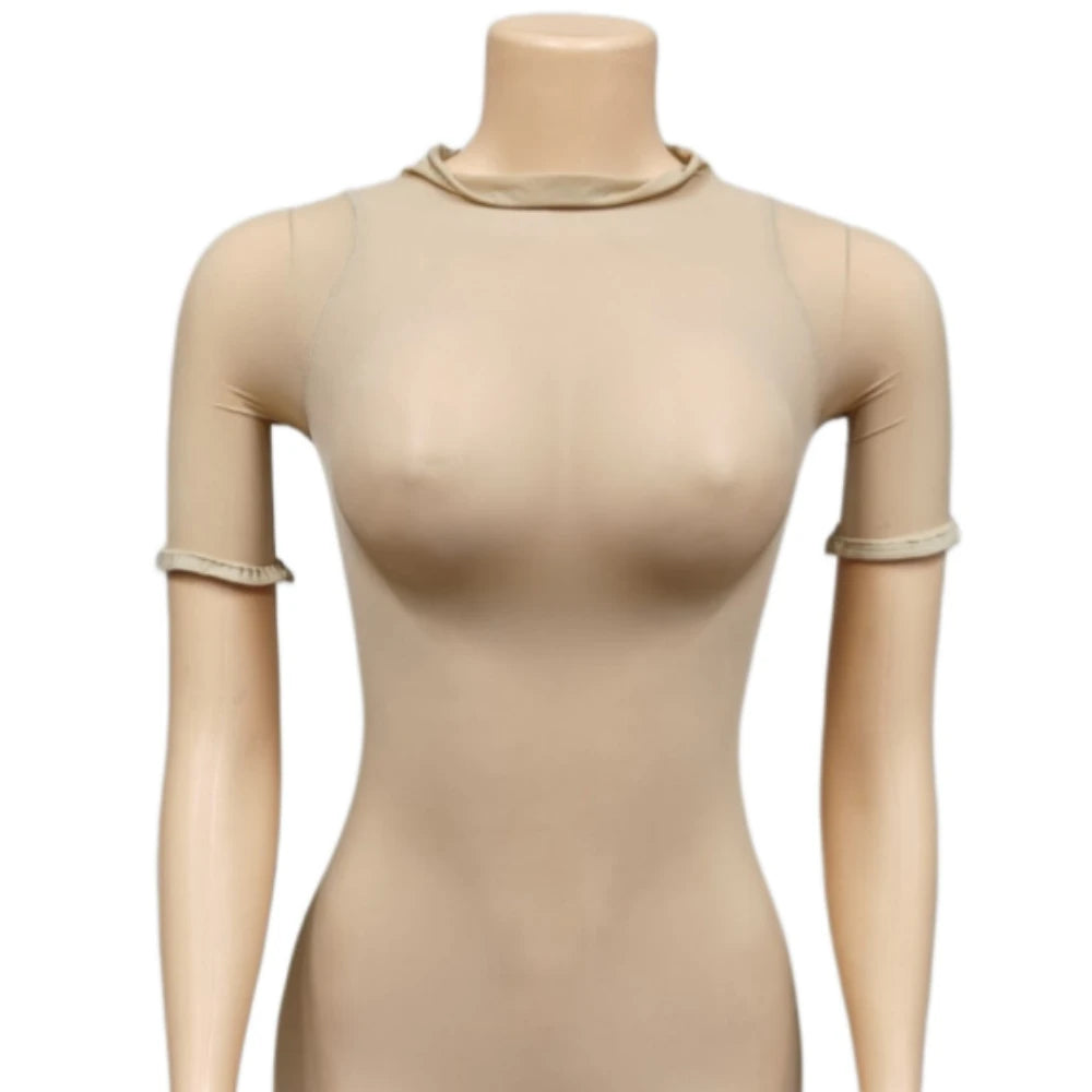 HLJ&GG Sexy See Though Stretchy Bodycon One Piece Rompers Women Round Neck Short Sleeve Slim Jumpsuits Hot Girl Nightclub Wear
