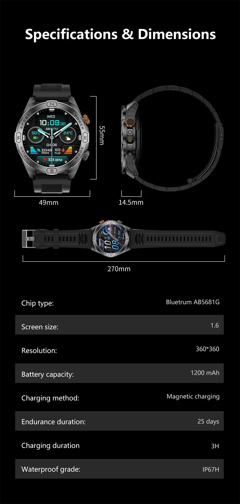 ChiBear Genuine Military Smart Watch Men: 1200 mAh Battery Compass GPS Sports Outdoor Watch Bluetooth Call Smartwatch 2026 New