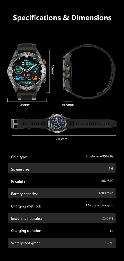 ChiBear Genuine Military Smart Watch Men: 1200 mAh Battery Compass GPS Sports Outdoor Watch Bluetooth Call Smartwatch 2026 New