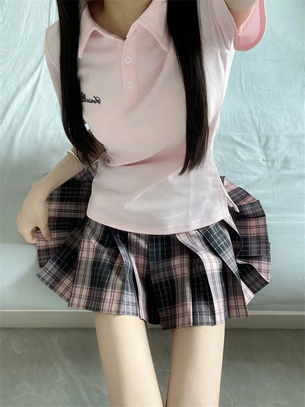 Japanese JK Uniform Polo Shirt and Skirt Suit Spring and Summer Wear Genuine All-match College Style Female Cute Lady Quiet