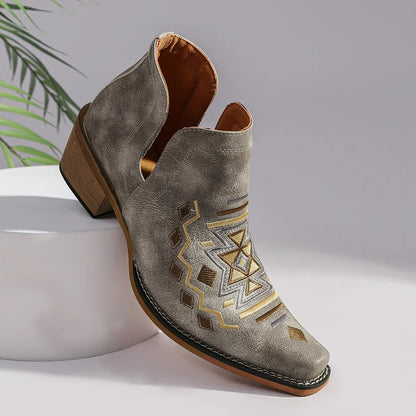 Fashion Retro Women ankle boots low heel square head stitching line embroidery shoes soft short boots party banquet Plus Size 43