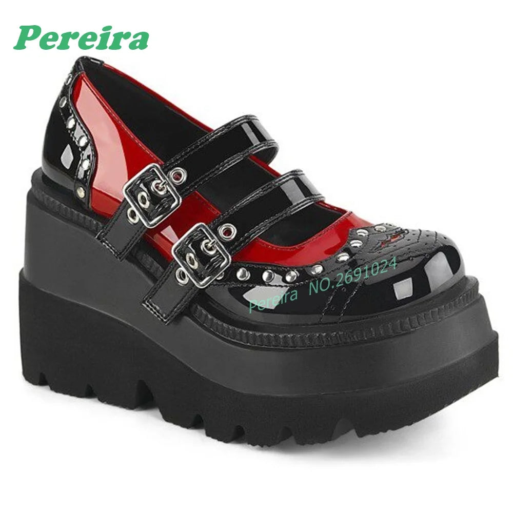 Pink Patchwork Multi-Buckled Ankle Boots Round Toe Gothic Thick Soled Shallow Women's Boots Autumn Summer Cutout Punk Shoes Sexy