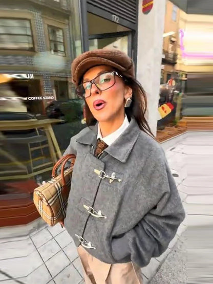 Women' S Vintage High Neck Jacket Metal Buckle Zipper Loose Coat Full Sleeve Outwears 2025 New Lady Fall Winter Streetwears