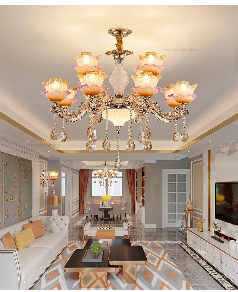 New Bedroom Chandelier  European Luxurious Atmospheric Lighting Fixture Home Living Room Dining Room Light Luxury Crystal Lamps