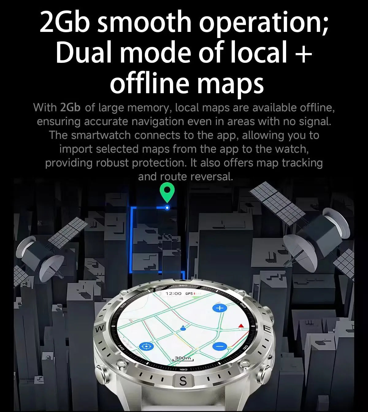 2026New Military Tank GPS SmartWatch Offline Map 10ATM Swim 2GB RAM Music Altitude Compass Bt Call Fitness Sports Smartwatch Men