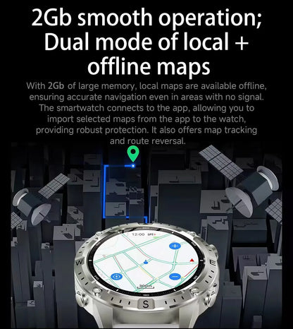 2026New Military Tank GPS SmartWatch Offline Map 10ATM Swim 2GB RAM Music Altitude Compass Bt Call Fitness Sports Smartwatch Men