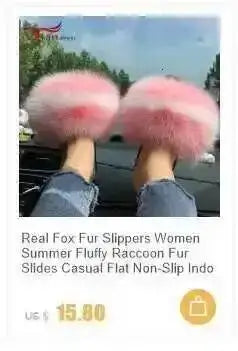 Real Raccoon Fur Slippers For Women 2026 Summer Fluffy Indoor House Fuzzy Flat Slides Outdoor Fashion Beach Sandals Flip Flops
