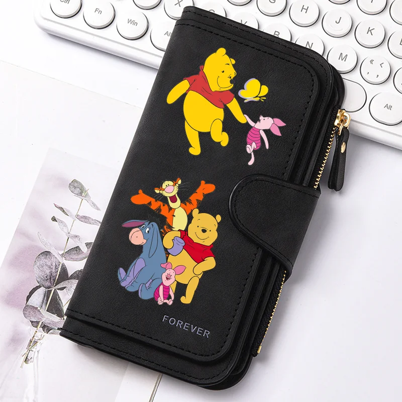 Winnie the Pooh Long Zip Wallet Multi-Card Cute Cartoon Pattern Soft Texture Wallet for Women Large Capacity Lady Clutch Bag