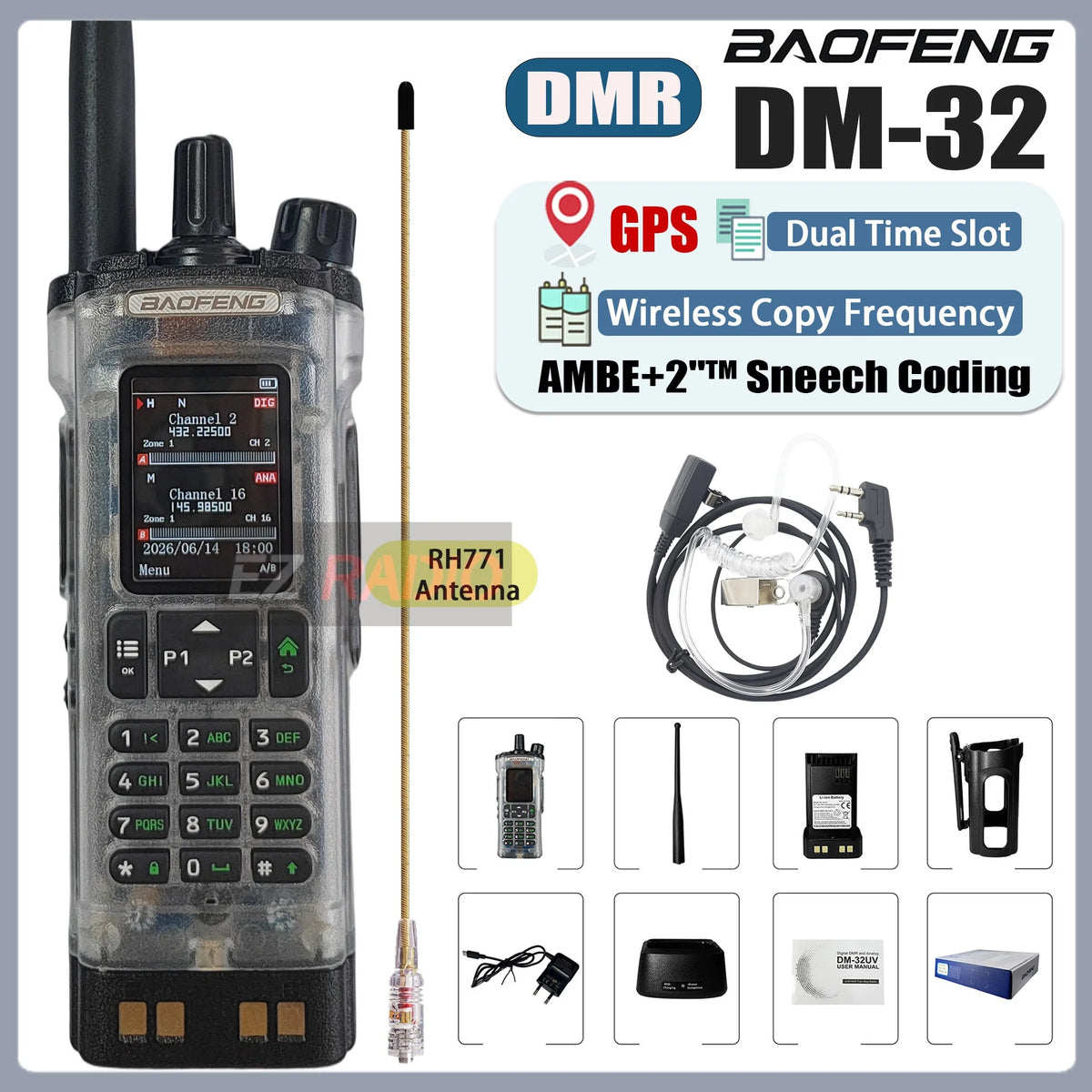 Transparent Baofeng Radio DM 32UV DMR Digital Wireless Walkie Talkie With AES256 Encryption For Long Range Secure Contact skiing