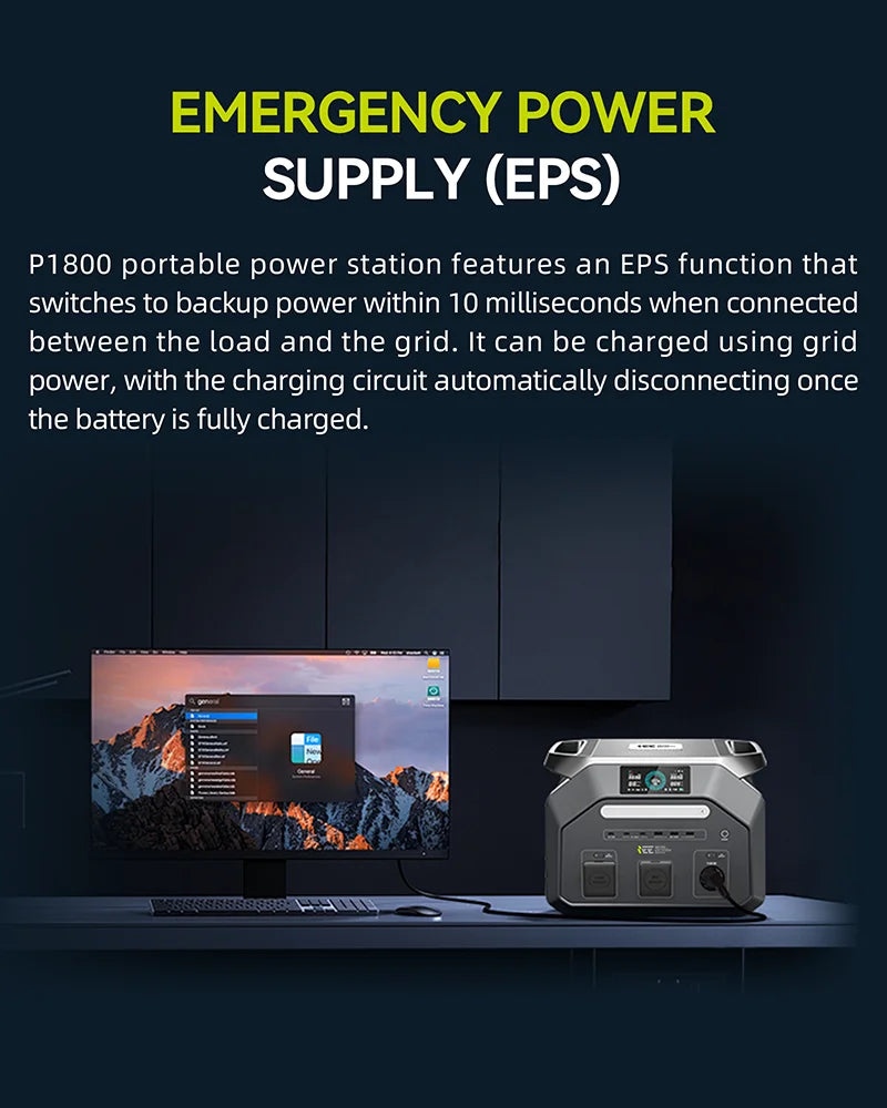 IEE P1800 Portable Power Station 1800W(3600W Surge) 1024Wh EV Grade LiFePO4 Battery Solar Generator, 220V EU Socket Pure Sine Wave, WiFi App Monitor, UPS Uninterruptible Power Supply for Outdoor Camping Road Trip Home Power O
