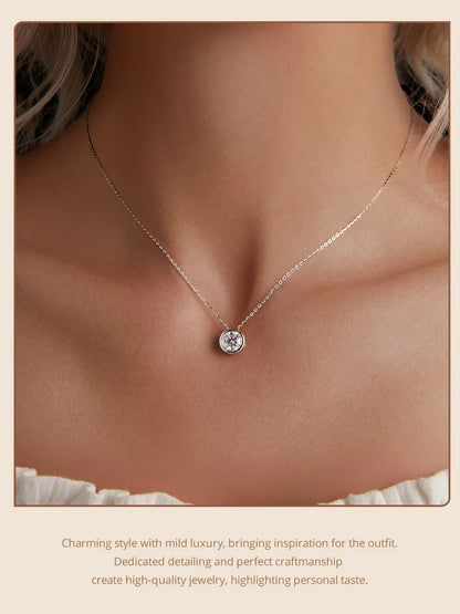 BAMOER 1CT Bezel Moissanite Pendant Necklace D color VVS1 Lab Diamond for Women 925 Sterling Silver Wedding Minimalist Jewelry