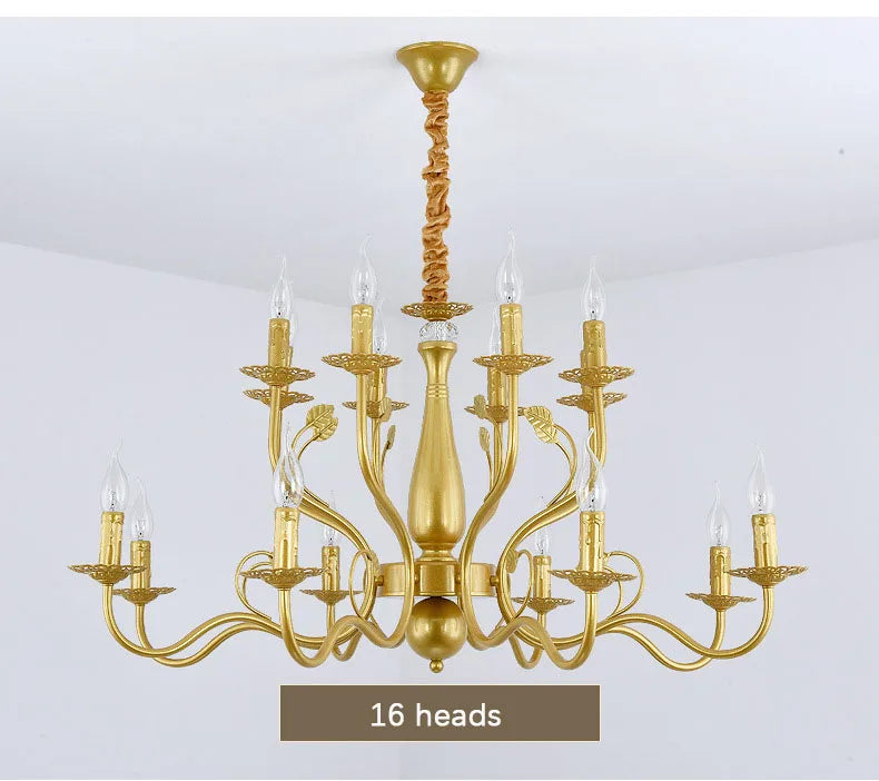 2022 modern black/gold wrought iron candle light retro Europe and America 6 12 16 lights chandelier dining room chandelier