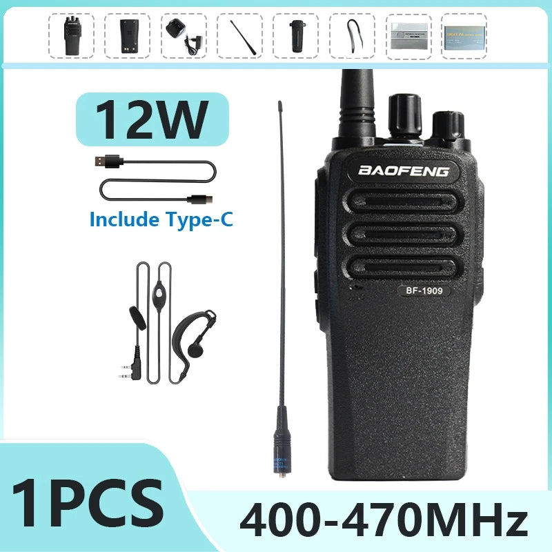 1/2PCS BaoFeng BF 1909 12W High Power Walkie Talkie Long Range UHF Two Way Radio Type C Charging Transmitter Upgrade UV 5R UV 82