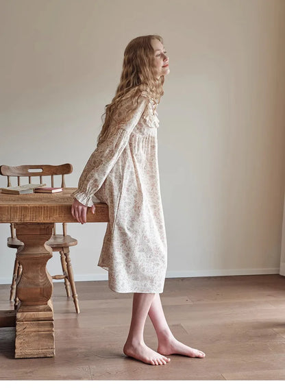 New Spring and Fall Ladies Nightgown Cute Sweet Lace Lacy Lazy Wind Girl Students Foreign-Style Pajamas Home Wear Dresses