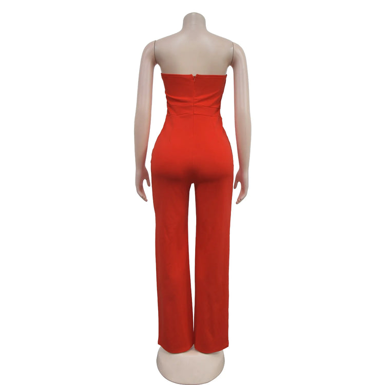 HBLL Women's Elegant Button Strapless Sleeveless Irregular Jumpsuits One Piece Metal Button Decor Overalls Outfit Night Clubwear