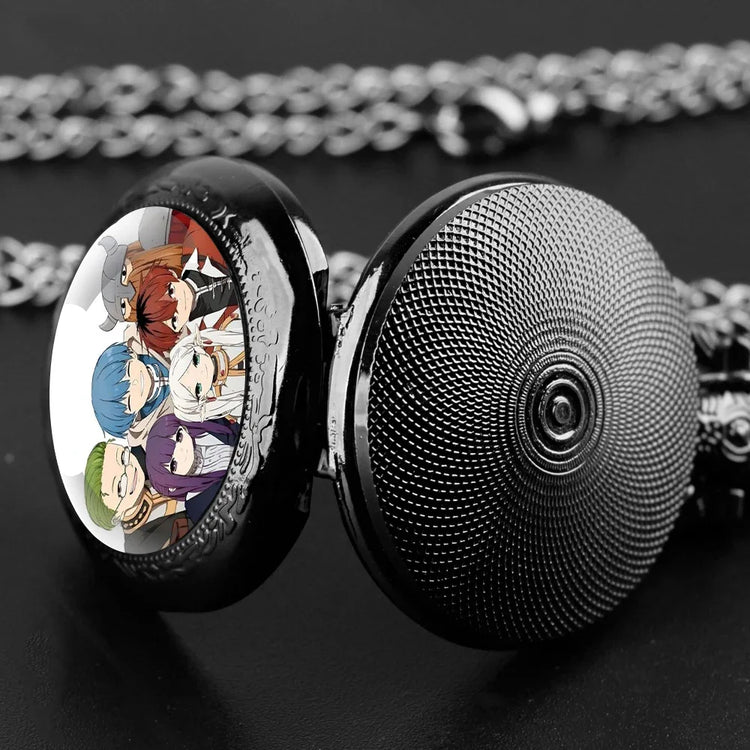 Frieren: Beyond Journey's End Glass Dome Pocket Watch with Chain Woman Pendant Watch Men Necklace Chronograph Gift for Friend